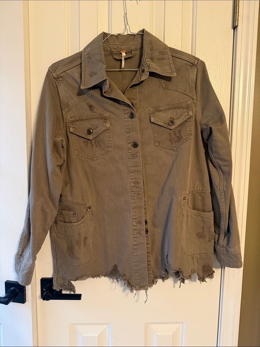 Free People Distressed Olive Utility Jacket Shacket